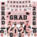 Graduation Decorations Class of 2026 - Rose Gold Graduation Decorations Include Grad Backdrop, Banner, Hanging Swirls, Porch Sign, Balloons for Congrats Grad Party Decorations