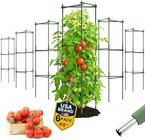 Tomato Cage - Trellis Stakes and Plant Support Structures for Vegetables and Climbing Plants - Tall Tomato Cages for Garden, Pots, Raised Garden Bed Outdoor (6 Pack - Up to 48 Inches)