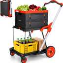 200lb Folding Hand Truck Shopping Cart, 360 Swivel Wheels with Brakes,Red