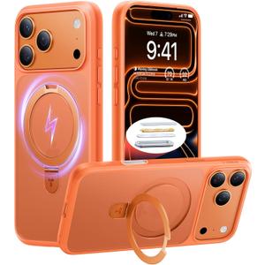 TORRAS for iPhone 17 Pro Max Case with Stand, Camera Control Button, Fit for MagSafe, Military Grade Protection, Translucent Slim Soft Edge Case for iPhone 17 Pro Max 6.9", Orange