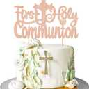 8 x First Holy Communion Cake Topper, The Double Sides Glitter decoration for Children's Cross Baptism,Christening, Baby Shower theme party Supplies
