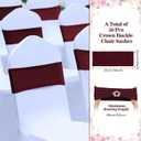 VitalCozy 50 Pcs Stretch Chair Sashes with Crown Chair Sashes with Buckle Slider Wedding Elastic Cover for Party Bridal Baby Shower Ceremony Reception Banquet(Burgundy)