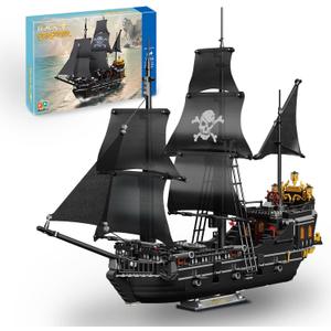 Pirate Ship Building Kit, Black Pearl Caribbean Pirate Ship Mini Building Block Sets for Adults, Pirate Ship Toys Gift for Kids Boys 8-12, Not Compatible with Lego Pirate Ship Set, 1424 PCS