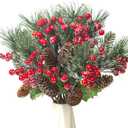 10 Pack Artificial Pine Branches Fake Greenery Pine Picks Artificial Red Berry Stems Christmas Pine Needles for Garland Wreath Christmas and Home Garden Decor