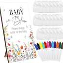Panitay 43 Pcs Baby Shower Games White Bibs Design, Include Wooden Baby Shower Game Sign, 30 DIY Blank White Bibs, 12 Markers for Gender Reveal Party Decorating Supplies(Wildflower)