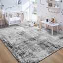 Living Room Rug 8x10 Gray Area Rugs Machine Washable Abstract Boho Large Rug Non-Slip Non-Shedding Faux Wool Indoor Vintage Carpet for Bedroom, Classroom, Dining Room, Kids Playroom