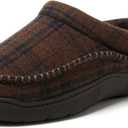 Dearfoams Men's Thompson Memory Foam Indoor/Outdoor Clog Slipper (7-8, Brown Plaid)