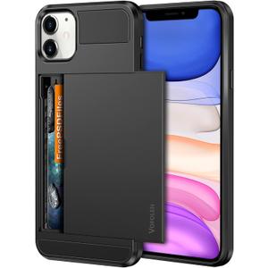 Vofolen Case for iPhone 11 Case Wallet Credit Card Holder ID Slot Sliding Door Hidden Pocket Anti-Scratch Dual Layer Hybrid Bumper Armor Protective Hard Shell Back Cover for iPhone 11 6.1 Black