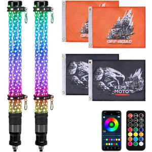 KEMIMOTO 2pc 2ft Fat Whip Lights for Side by Side, Turning Signal Function Compatible with Polaris RZR Can-Am Maverick X3, LED Whip Lights for UTV ATV Buggy Boat Offroad