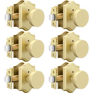 goldenwarm Gold Door Knobs Interior, Zinc-Alloy Heavy Duty Brushed Gold Door Knobs, Privacy Door Knob Interior for Bedroom Bathroom (6 Pack)