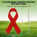 Drydiet 6 Pcs Ribbon Awareness Yard Signs with Metal Stakes 14 Ribbon Health Awareness Lawn Stakes Waterproof Patio Sign for Outdoor Garden Church(Red)