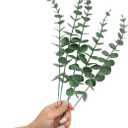 Tinsow 5 Pcs Real Touch Leaf Artificial Eucalyptus Stem Faux Eucalyptuses Wedding Bouquet Centerpiece Home Decor (Green)