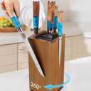 Magnetic Knife Block 360 Rotating Wood Universal Knife Holder with Four Side Ultra Strong Magnets, Knife Storage Rack with Removable Bristles, Multifunctional Storage for Kitchen Counter Top
