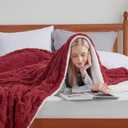 Bedsure Gentlesoft Sherpa Fleece Throw Blanket for Couch - Fluffy & Cozy Cable Jacquard Tufted Throw for Women Gift, Thick and Warm Christmas Blanket for Winter, Red, 50x60 Inches