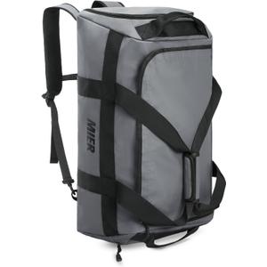 MIER Gym Bag for Men Large Duffel Backpack with Shoe Compartment, 60L Convertible Duffle Bags Weekender Overnight Bag for Gym Sports Travel, Gray