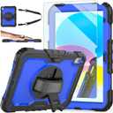 Ambison Case for iPad (A16) 11th/10th Generation 11''/10.9'' 2025/2022, [Kid Proof] Full Body Protective Case with 9H Tempered Glass Screen Protector, 360 Rotatable Kickstand & Hand Strap (Blue)