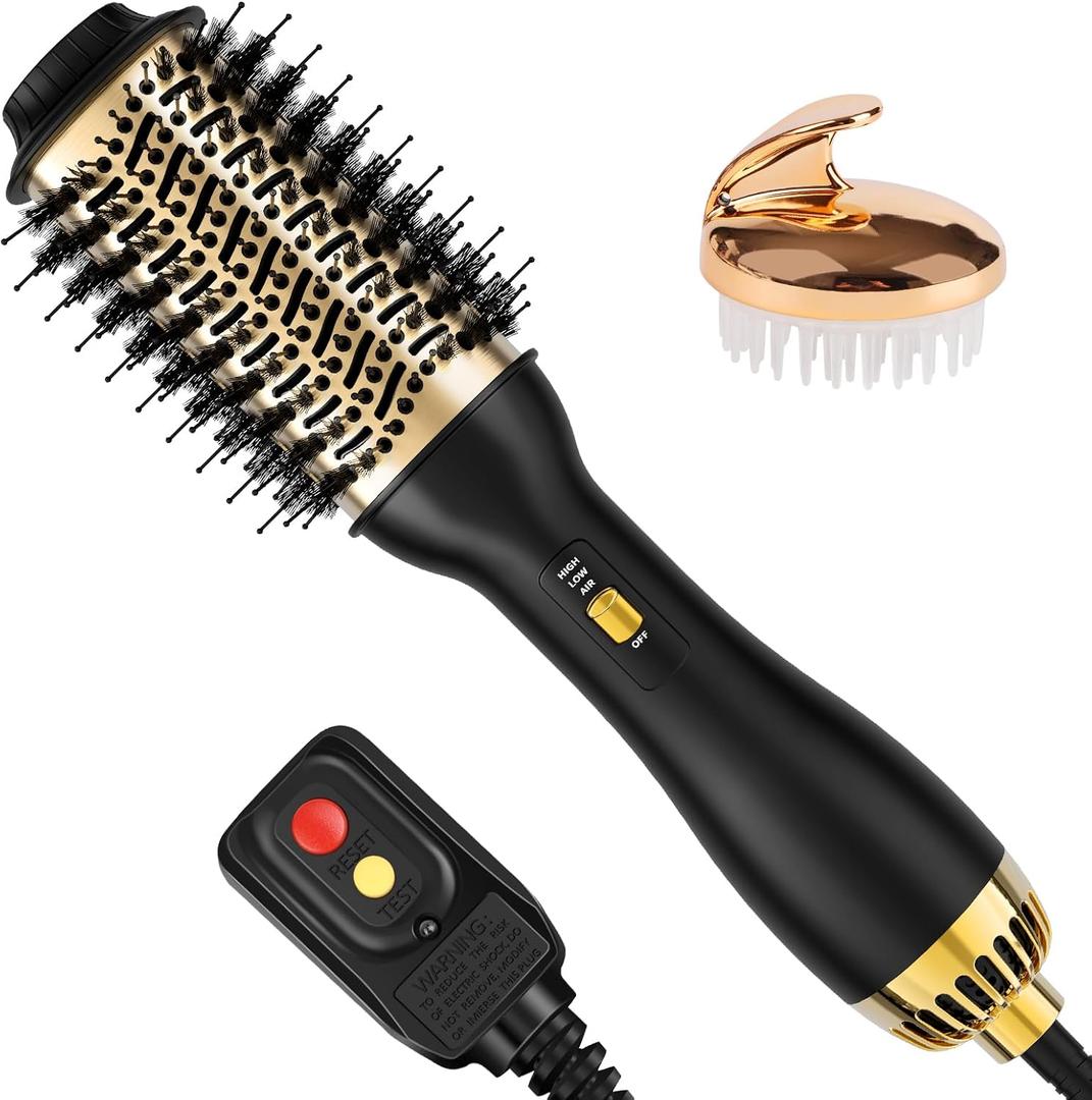 Yucafy 4-in-1 Hot Air Brush with Oval Barrel - Salon-Grade Styling Tool for All Hair Types (Golden)
