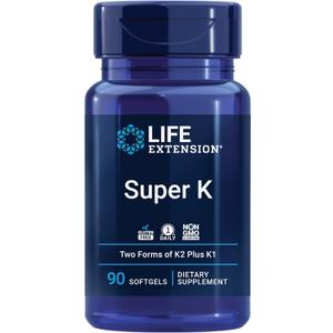 Life Extension Super K, Vitamin K Supplement, 2000 Mcg Vitamin K and 1180 Mcg Vitamin K2, Heart Health, Once-Daily, 90 Softgels