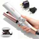 Travel Mini Waver Hair Tool Crimper for Women 0.4 inch Small Double Barrel S Waver Curling Iron Dual Voltage (110-240V) with European Plug Adapter, 5 Temps, Anti-scalding, Auto-Off (White)