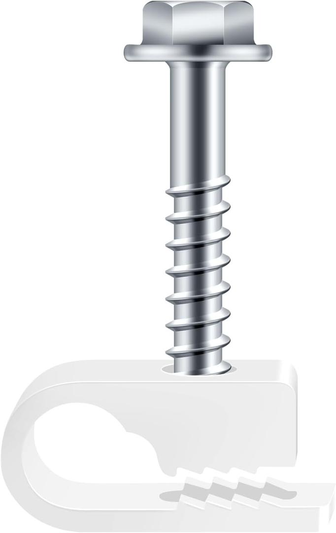 2 x White Cable Clips with Inserted Screws, Flexible Single Cable Screw Clips, Electrical Wire Fastener, 100 PCS