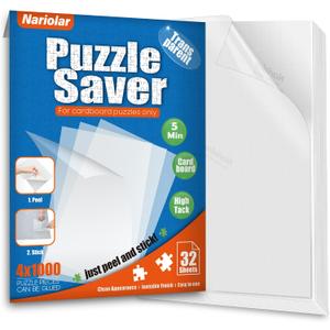 Nariolar Ultra-Adhesion Transparent Puzzle Glue Sheets, 32 Puzzle Saver Sheets for Preserving Up to 4x1000-Piece Jigsaws, 7.410.2 in