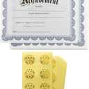 Certificate of Achievement Award and Seal Stickers (Blue, 8.5 x 11 in, 48-Pack)