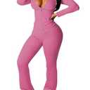 rgePINSV Women 2 Piece Outfits Workout Bodycon Tracksuit Long Sleeve Zip Up Hoodie Matching Flared Pants Sets (Pink, Large)