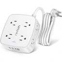6 Ft Surge Protector Power Strip - 8 Widely Outlets with 4 USB Ports, 3 Side Outlet Extender with 6 Feet Extension Cord, Flat Plug, Wall Mount, Desk USB Charging Station, ETL,White