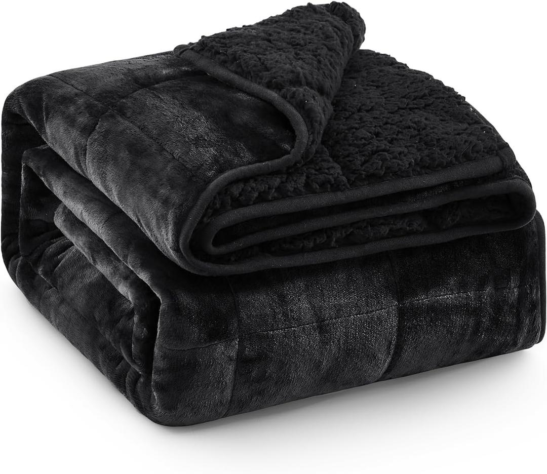 Super Fuzzy Soft Sherpa Fleece Weighted Blanket, 25 lbs Dual Sided Fluffy Heavy Weighted Blankets for Adults - No Bunching with Double Layers of Soft Inner Lining (60"x 80", 25 Pounds) (Black)