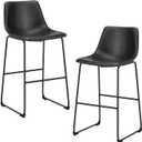 DUMOS 26 Inch Counter Height Bar Stools Set of 2, Modern Faux Leather High Barstools with Back and Metal Leg, Bar Chairs for Kitchen lsland, Elegant Black