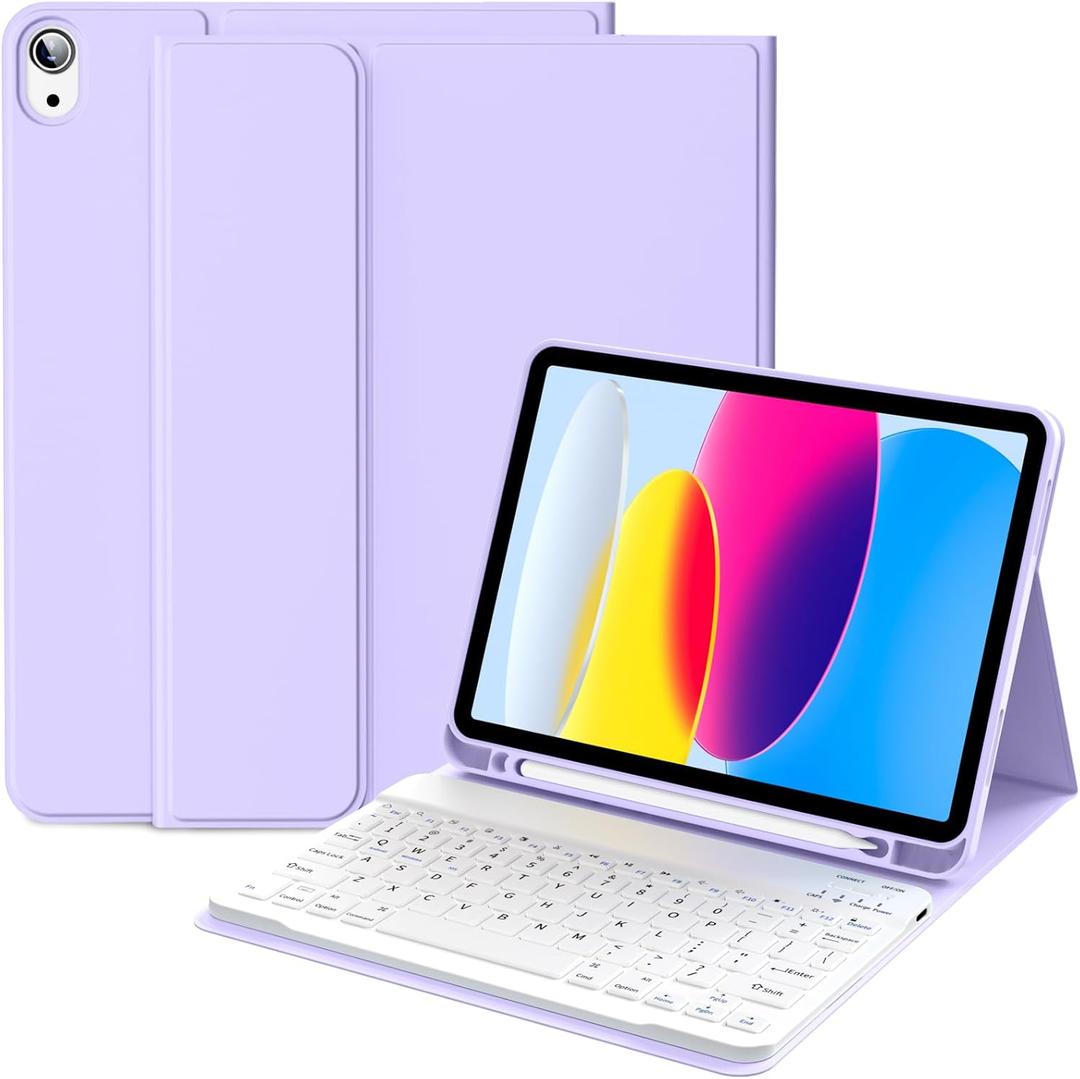 IAMKHO Keyboard Case for iPad (A16) 11th Gen 11 Inch 2025, iPad 10th Generation 10.9 Inch 2022, Detachable Wireless Bluetooth Keyboard with Built-in Left Side Pencil Holder (Purple)