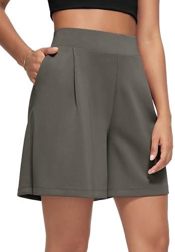 ODODOS Modal Soft Wide Leg Shorts for Women 6" High Waist Casual Relaxed Shorts with Pockets, Deep Grey, Medium