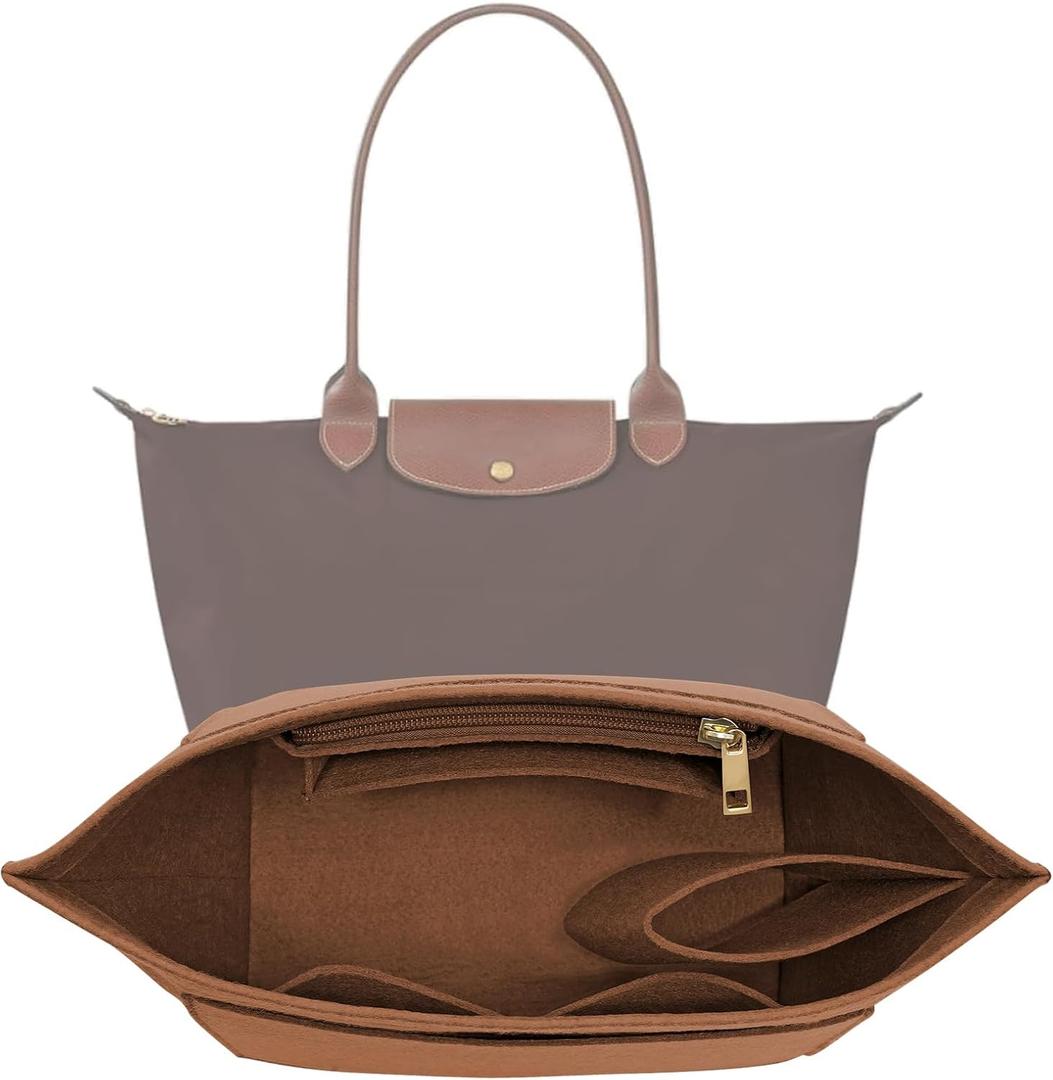 Purse Organizer Insert for Le Pliage Large Handbags Insert Organizer (Brown, Large)