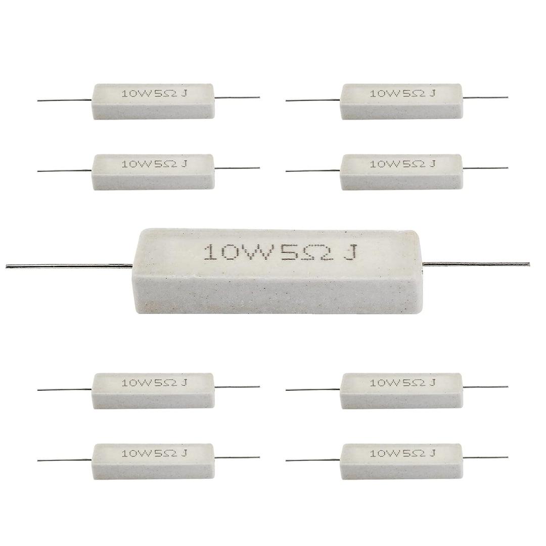 10Pcs Cement Resistor 10W 5 Ohm Resistor, Ceramic Resistor Power Resistor, Precharge Horizontal Resistors Wirewound Resistor, Flame Resistance