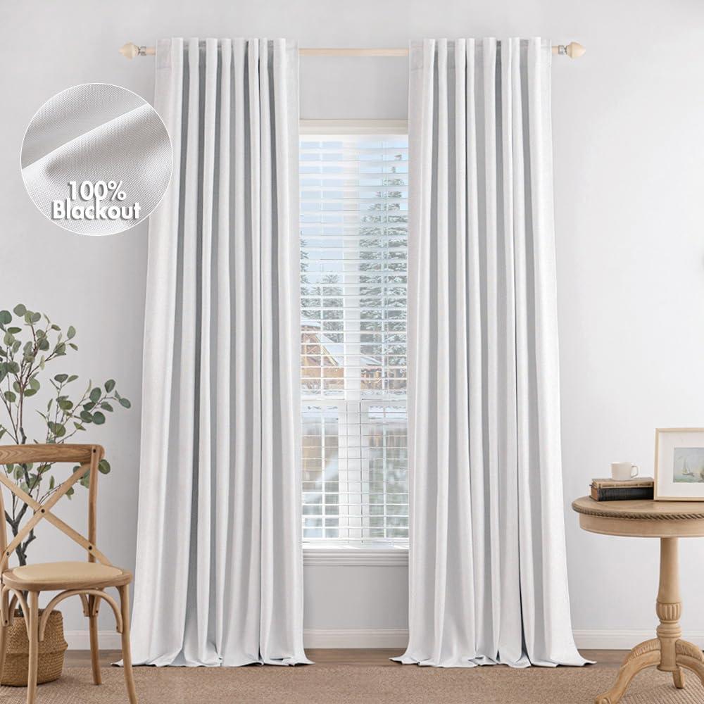 MIULEE 100% Blackout Curtains 84 inches Long White Linen Curtains & Drapes for Bedroom Back Tab Living Room Darkening Full Black Out Window Curtain Panels Rod Pocket, 2 Panels Set MIULEE 100% Blackout Curtains 84 inches Long White Linen Curtains & Drapes for Bedroom Back Tab Living Room Darkening Full Black Out Window Curtain Panels Rod Pocket, 2 Panels Set