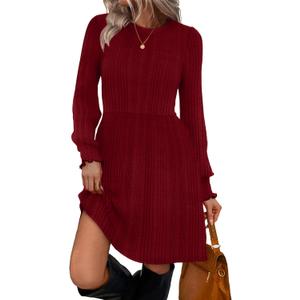 SAMPEEL Dresses for Women 2025 Long Sleeve Fall Fashion Casual Sweater Dress Trendy Outifts (Small, Burgundy)
