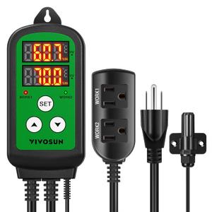 VIVOSUN Humidity Controller, 1200W Dual-Stage Outlet, Pre-Wired Digital Humidistat with Dual LED Displays for Humidifier/Dehumidifier/Fan, Ideal for Greenhouse, Grow Tent, Home-Brewing, Mushroom