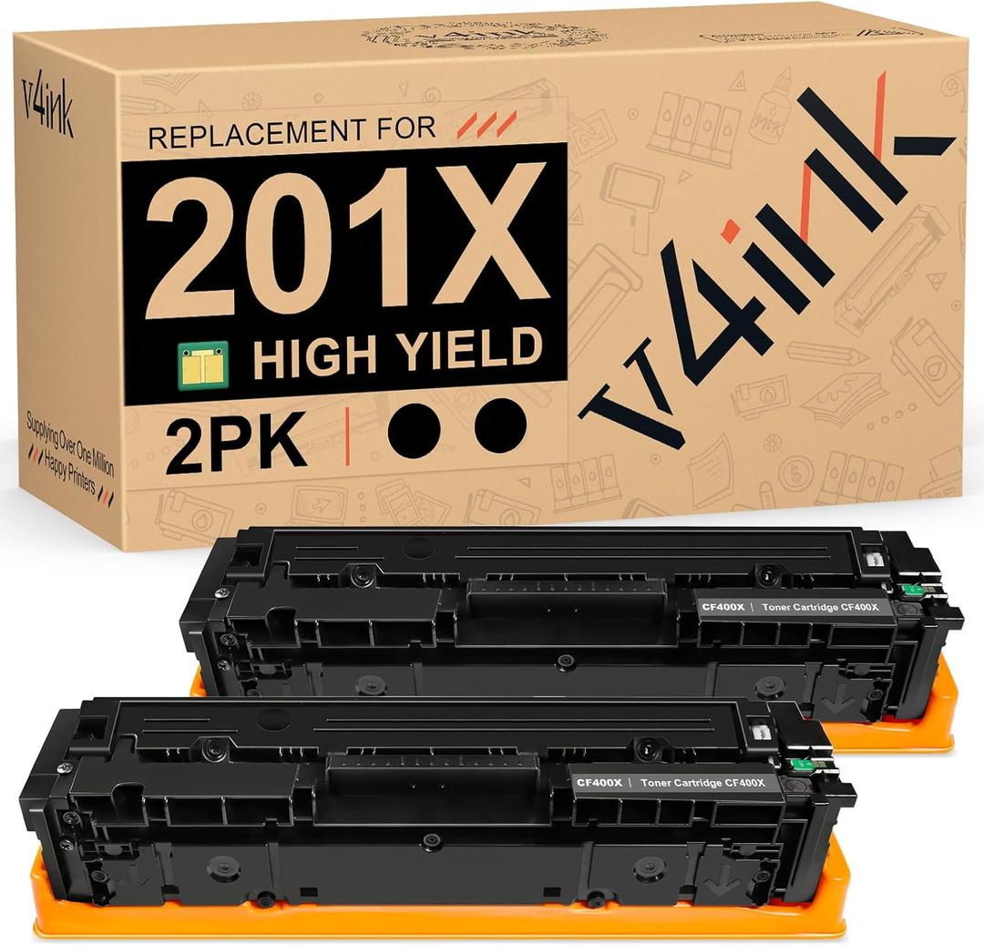 V4ink 201X Remanufactured Toner Cartridge Replacement for HP 201X CF400X 201A CF400A High Yield Black Toner for use in HP Color Pro M252dw M252n MFP M277dw M277n M274N Printer, 2 Pack