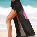 Herseas Women Sheer Sarong High Slit One Size Swimsuit Coverups 2026 Summer Floral Print Chiffon Wraps Beach Cover Up (Black)