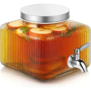 Drink Dispenser for Fridge, Drink Dispensers for Parties,1 Gallon Glass Beverage Dispenser with 100% Leakproof Stainless Steel Spigot, Ideal for Water, Lemonade, Juice, Iced Tea (EXP 02/01/26)