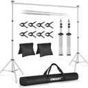 EMART Backdrop Stand 10x7ft(WxH) Photo Studio Adjustable Background Stand Support kit with 2 Crossbars, 8 Clamps, 2 Sandbags and Carry Bag for Parties, Events Decoration, Wedding, Photography -Silver (Sliver)