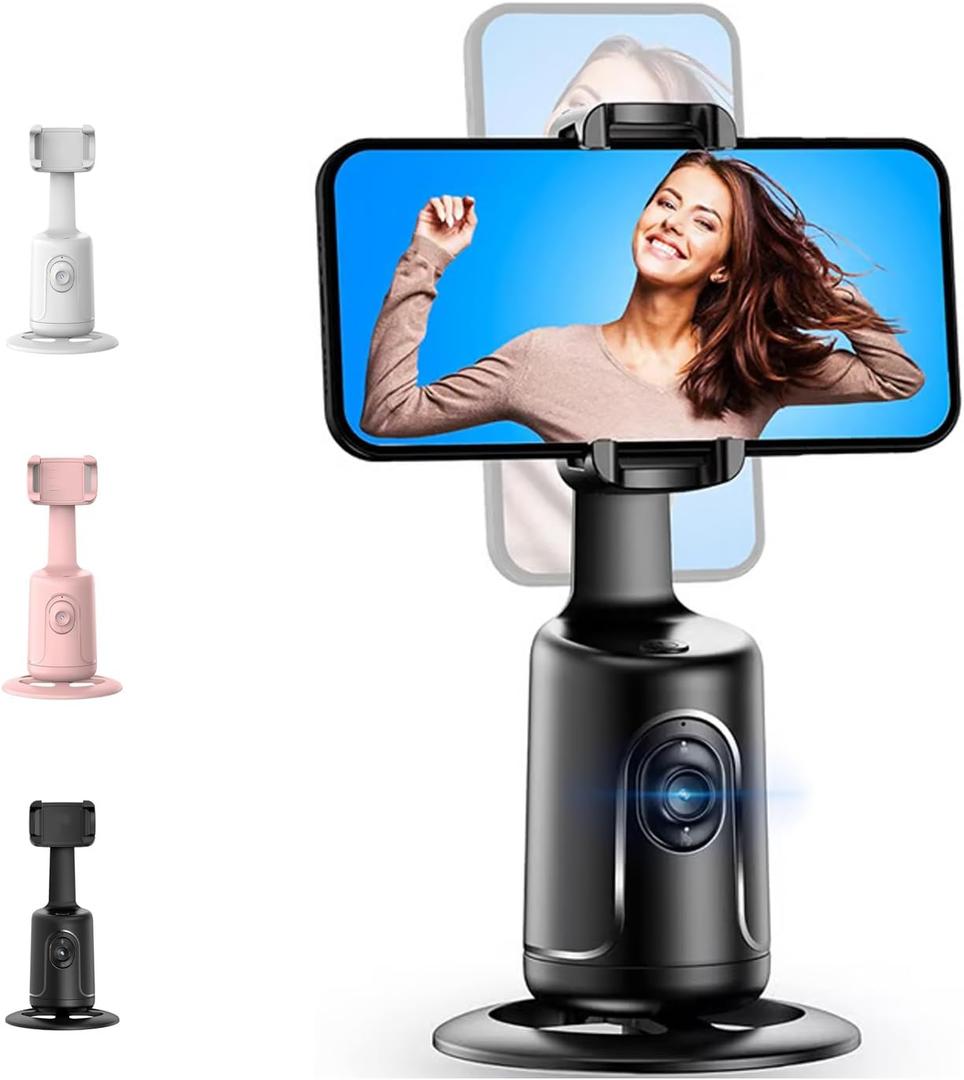 Smart Ai Facial Recognition Phone Tripod, Auto Face Tracking Tripods 360 Rotation with Stand, Adjustable Angle and Rotation, with Remote Control and Telescopic Function for Video Recording(Black)