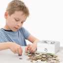 Decaller Mini Cash Box with Lock and Slot, Metal Coin Bank Piggy Bank for Adults & Kids, 4.9" x 3.7" x 2.3", White
