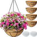 4 Pack 14 Inch Hanging Baskets for Plants Outdoor Large Flower Planters with Coco Liner for Outside Planting Watering Plant Pot Holder for Home Garden Porch Balcony Railings Decor