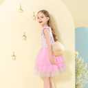 LQSZ Girls Tulle Dresses Princess Flutter Sleeve Tutu Dress for Toddler Girl 3-12 Years (Pink)