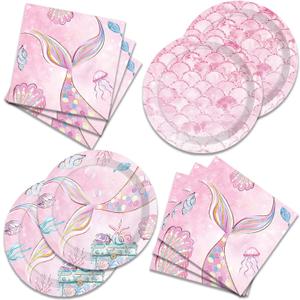 40Pcs Mermaids Princess Ocean Under The Sea Birthday Party Supplies Mermaid Plates And Napkins Plates Napkins Serves 20 Guests Mermaids Party Decorations