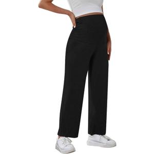 Maternity Pants Wide Leg Pregnancy Pants for Work Sweatpants Loose Maternity Loungepants Pajamawear with Adjustable Belt(Black,Large) (Black, L)