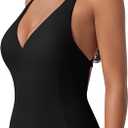 SUUKSESS Women Sexy Low Back One Piece Swimsuit Slimming Tummy Control Bathing Suit (Black, L)