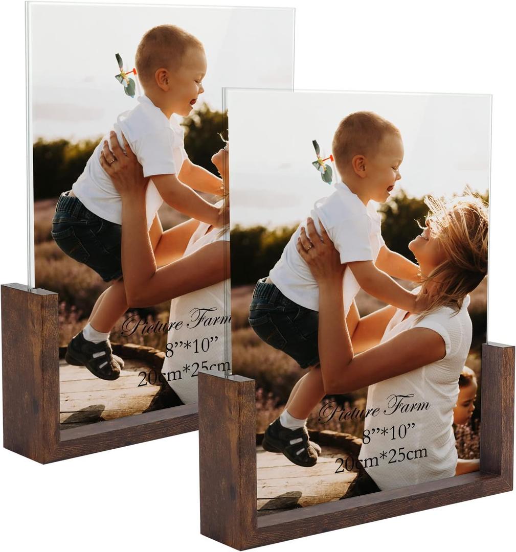 PETAFLOP 8x10 Picture Frame Set of 2, Rustic U-shaped Double Sided Frames Made to Display 8 by 10 Photos, Menu Holder Sign Card Stand for Desk Tabletop (Light Brown)