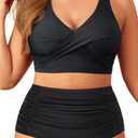 Aqua Eve Women Plus Size Two Piece Swimsuit High Waisted Bikini Set Tummy Control Bathing Suit (Black, 16W)